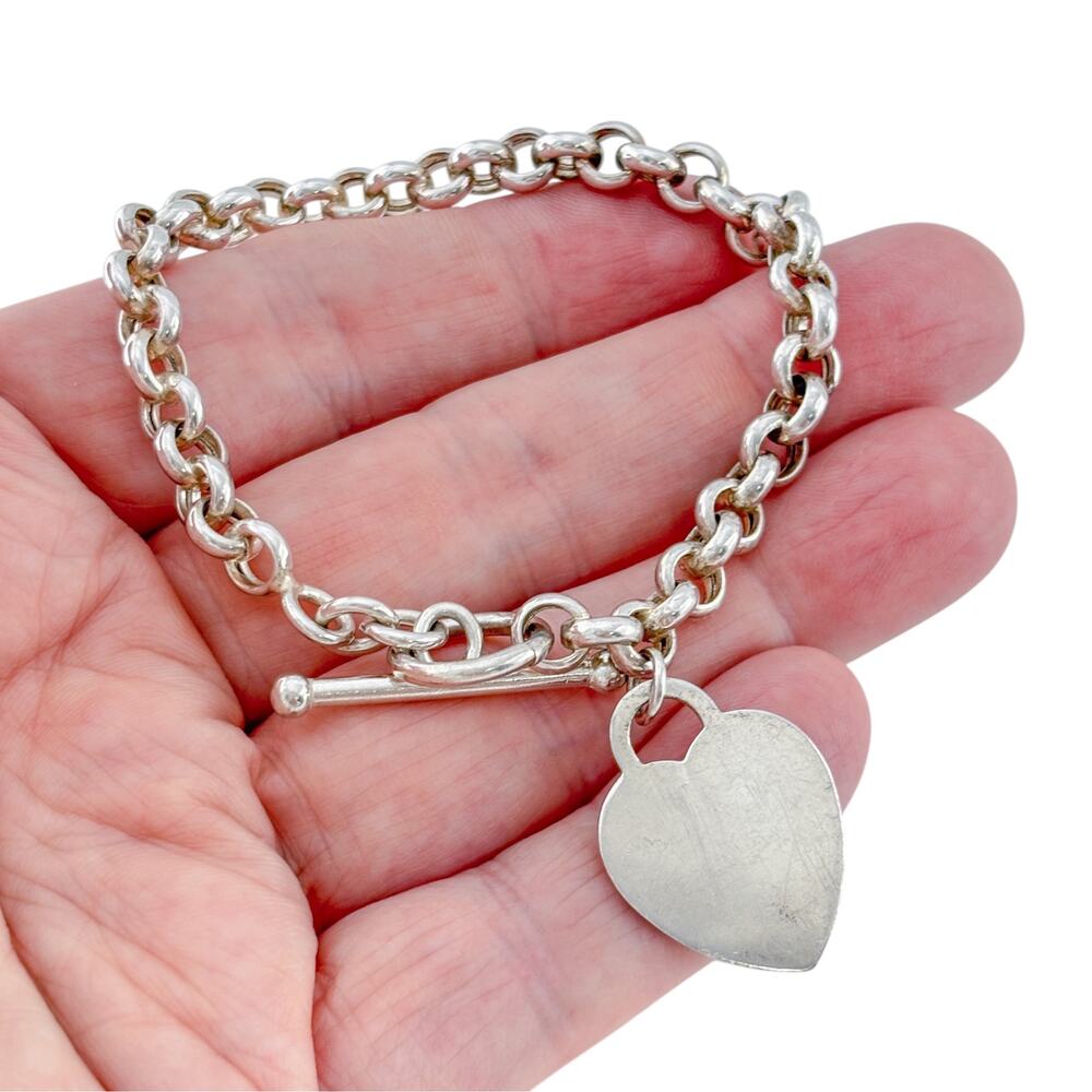 Vintage Sterling Silver 925 Italy Heart Toggle Bracelet 7.5"
